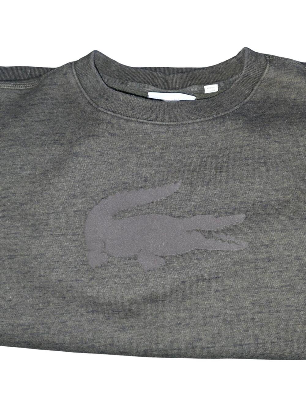 Lacoste Men's XL Sweater Felt Crocodile Crew Neck Olive Green Tonal